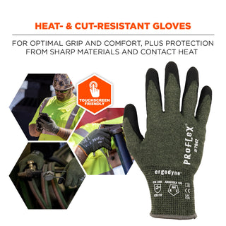 Ergodyne ProFlex 7042 Cut Resistant Work Gloves, ANSI A4, Contact Heat Resistant, Sandy Nitrile Coated Palms, 18g Aramid, Green, 2X-Large US