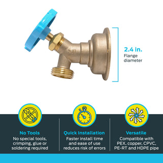 SharkBite 3/4 x 3/4 Inch MHT 90 Degree Hose Bibb, Multi Turn, Push To Connect Brass Plumbing Fitting, PEX Pipe, Copper, CPVC, PE-RT, HDPE, 24627LF