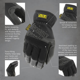 Mechanix Wear FastFit Work Gloves - Anti-Slip & Abrasion Resistant Heavy Duty Gloves - Touchscreen Compatible - Vibration Damping - Multipurpose Use - Large - Black