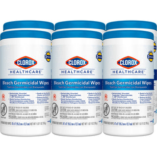 Clorox Healthcare Bleach Germicidal Wipes, 6" x 5", 150 Count Canister, Pack of 6 (Package May Vary)