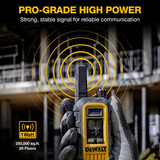 DEWALT DXFRS300 FRS Walkie Talkies, Long Range 2 Way Radio, 1W, IP67 Waterproof, 6 Pack with 6 Headsets, Gang Charger, DXFRS300BCH6-SV1