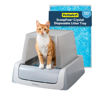 PetSafe ScoopFree Crystal Pro Legacy Automatic Self-Cleaning Cat Litter Box Enclosed Front-Entry Includes 1 Disposable Crystal Litter Tray Advanced Odor Control Gray (PAL00-16806)