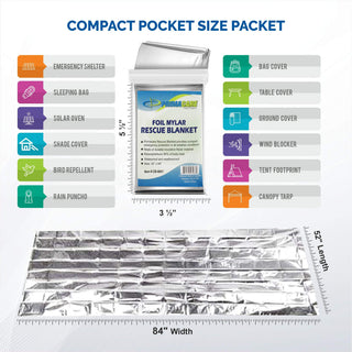 Primacare HB-10 Emergency Mylar Thermal Blankets – 10 Pack, 84" x 52", Silver – Reflective, Waterproof, Retains 90% Body Heat – for Survival, First Aid, Outdoors, Camping, EMS