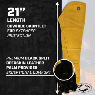 Caiman Premium Split Deerskin MIG/Stick Welding Gloves, Fleece/Foam Insulation, Split Cowhide Leather Heat Shield Patch, Sock Lined Foam, Black/Gold, X-Large (1878-6)