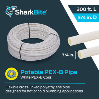 SharkBite 3/4 Inch x 300 Feet White PEX-B, PEX Pipe Flexible Water Tubing for Plumbing, U870W300