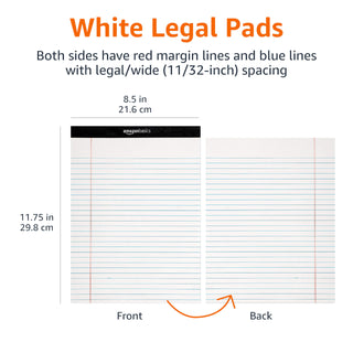 Amazon Basics Wide Ruled Lined Writing Note Pads for Office Supplies, 8.5" x 11.75", White, 12-Pack of 50 Perforated Sheets
