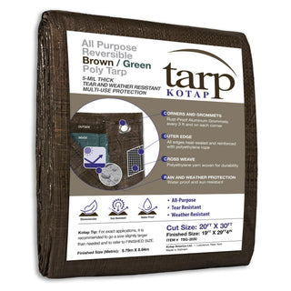 Kotap 20 x 30 Ft. All-Purpose Multi-Use Protection/Coverage 5-mil Poly Tarp, Reversible, Waterproof, Brown/Green, (TBG-2030)