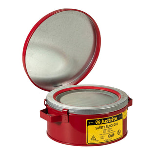 Justrite 10375 1 Gallon, 4 1/2" H, 9 3/8" O.D, 7 1/2" Diameter, Steel Red Safety Bench Can