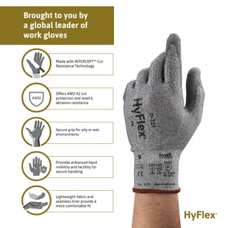 Ansell HYFLEX 11-727 Cut Resistant Nylon/Spandex Industrial Work Gloves for Machinery, Auto Mechanics, Warehousing - Small (7), Grey (12 Pairs)