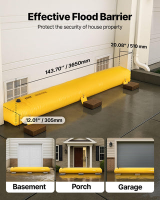 Flood Barrier, Flood Bags, Sandbag Alternative, Water Barrier for Flooding with Great Waterproof Effect, Reusable PVC Water Diversion Tubes, Lightweight Flood Barriers for Home, Door, Garage