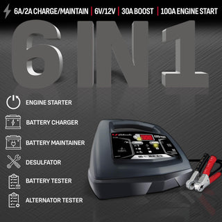 Schumacher Electric 6A Car Battery Charger and 100A Engine Starter, 6-in-1 Solution, Maintainer, 30A Boost, for 6V/12V Power Sport, Automotive, and Marine Batteries, SC1308
