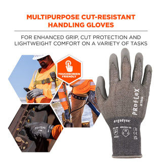 Ergodyne ProFlex 7044 PU Coated Cut-Resistant Gloves - ANSI A4, EN 388: 4X42D, 18g,Grey, Large