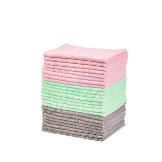 Amazon Basics Microfiber Cleaning Cloths, Ultra-Soft and Highly Absorbent, Streak-Free, Lint-Free, Scratch-Free, Washable, for Car Detailing and Glass Cleaning, 16" x 12", Green/Gray/Pink, 24-Pack