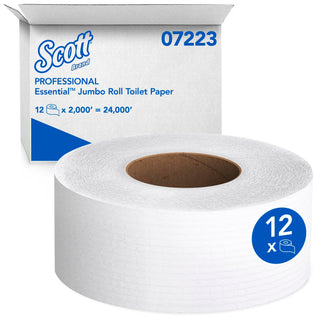 Scott Professional Essential High-Capacity Jumbo Roll Toilet Paper, Bulk (07223), Septic Safe, White (12 Rolls at 2,000' Each, 24,000'/Case)