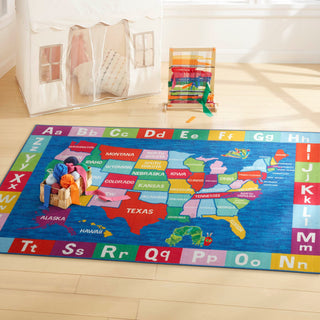 Eric Carle Elementary USA Map Kids Machine Washable Area Rug Blue/Red, 6'6"x9'5"