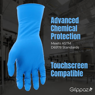 PIP Grippaz Food Plus 8 Mil Nitrile 12" Disposable Gloves 48-Pack, Fish Scale Grip, Enhanced Fatty Food Handling, Blue, 3X-Large (67-308/XXXL)
