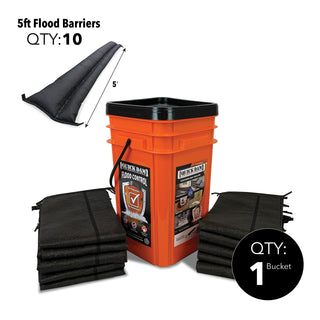 Quick Dam Grab & Go Flood Kit includes 10- 5-ft Flood Barriers in Bucket (QDGG5-10), Orange