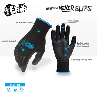 GORILLA GRIP Work Gloves, Never Slip Maximum Grip All-Purpose, Gloves for Men, Superior in Wet, Dry, Oily Conditions, Polymer Palm, Extra Large Size, 25 Pairs, Black/Gray | 25048-25