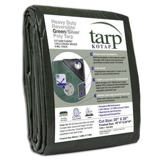 Kotap 20 x 25 Ft. Heavy-Duty Protection/Coverage Tarp, 8-mil, Reversible, Multi-Use, Waterproof, Green-Silver, (TGS-2025)