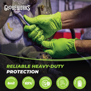 GLOVEWORKS HD Green Nitrile Industrial Disposable Gloves, 8 Mil, Latex-Free, Raised Diamond Texture, Medium, Case of 1000