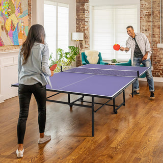 GarveeLife 9ft Mid-Size Portable Table Tennis Tables– Professional Outdoor Ping Pong Table Game, Foldable Ping Pong Game Set for Indoor/Outdoor,Table Top with Net, 2 Paddles and 3 Balls, Playback Mode