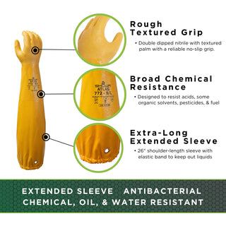 SHOWA Atlas 772 Double Nitrile Coated Full-Arm Chemical Resistant Safety Glove with Cotton/Poly Liner, 20 Mil Thick, 26" Length, Medium (12 Pair)