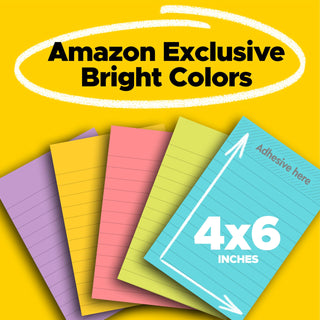 Post-it Super Sticky Lined Notes, 5 Sticky Note Pads, 4x6 in, 2X the Sticking Power, School Supplies, Office Products, Sticky Notes for Vertical Surfaces, Monitors, Walls and Windows, Bright Colors