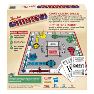 Classic Sorry with Retro Artwork and Components by Winning Moves Games USA, a Family Favorite for Almost 100 Years, for 1-4 Players, Ages 6+