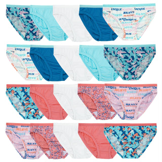 Fruit of the Loom Girls' Cotton Bikini Underwear Multipacks, 20 Pack-Fashion Assorted, 6