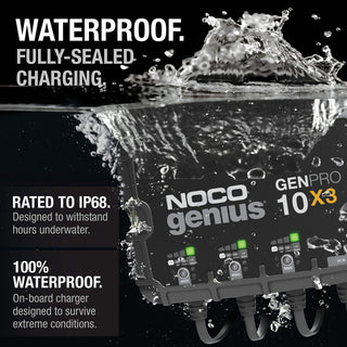 NOCO Genius GENPRO10X3, 3-Bank, 30A (10A/Bank) Smart Marine Battery Charger, 12V Waterproof Onboard Boat Charger, Battery Maintainer and Desulfator for AGM, Lithium (LiFePO4) and Deep-Cycle Batteries