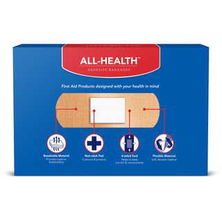 All Health Adhesive Fabric Bandages, 200 Count Assorted Sizes | Soft, Flexible Material | Protection for First Aid and Wound Care