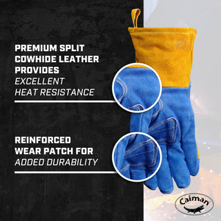 Caiman Premium Split Cowhide MIG/Stick Welding Gloves, Wool Lining, Kontour, Kevlar, Blue/Gold, Large (1512)