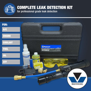 Mastercool 53451-110 Rechargeable UV Leak Detection Kit – Includes High-Intensity UV Flashlight, 2 oz Refillable Dye Injector, Universal Dye, Glasses & Accessories – A/C, Oil, Coolant Leak Locator