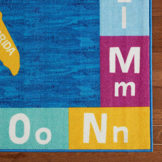 Eric Carle Elementary USA Map Kids Machine Washable Area Rug Blue/Red, 6'6"x9'5"