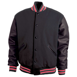 5000-117 - AMERICA'S FINEST WOOL & LEATHER VARSITY JACKET - 117 - BLACK/RED/WHITE (BLACK SLEEVES)