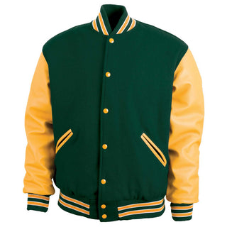 5000-204- AMERICA'S FINEST WOOL & LEATHER VARSITY JACKET - 204 - DARK GREEN/ATH. GOLD/WHITE