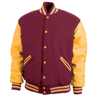 5000-303- AMERICA'S FINEST WOOL & LEATHER VARSITY JACKET - 303 - MAROON/ATH. GOLD/WHITE