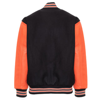 5000-108 - AMERICA'S FINEST WOOL & LEATHER VARSITY JACKET - 108 - BLACK/ORANGE/WHITE