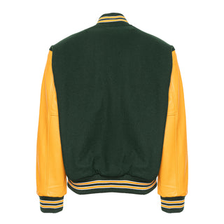 5000-204- AMERICA'S FINEST WOOL & LEATHER VARSITY JACKET - 204 - DARK GREEN/ATH. GOLD/WHITE