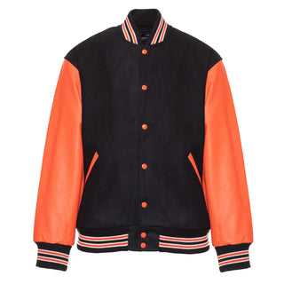 5000-108 - AMERICA'S FINEST WOOL & LEATHER VARSITY JACKET - 108 - BLACK/ORANGE/WHITE