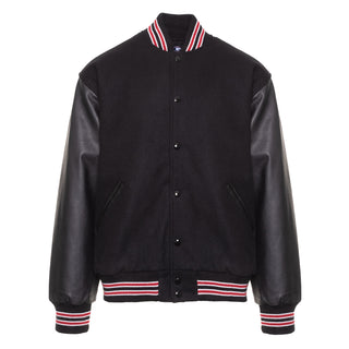 5000-117 - AMERICA'S FINEST WOOL & LEATHER VARSITY JACKET - 117 - BLACK/RED/WHITE (BLACK SLEEVES)