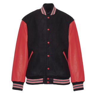 5000-118 - AMERICA'S FINEST WOOL & LEATHER VARSITY JACKET - 118 - BLACK/RED/WHITE (RED SLEEVES)