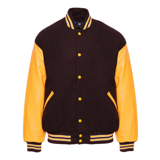 5000-303- AMERICA'S FINEST WOOL & LEATHER VARSITY JACKET - 303 - MAROON/ATH. GOLD/WHITE