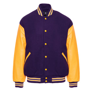 5000-503 - AMERICA'S FINEST WOOL & LEATHER VARSITY JACKET - 503 - PURPLE/ATH. GOLD/WHITE