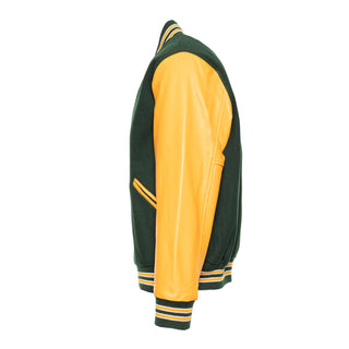 5000-204- AMERICA'S FINEST WOOL & LEATHER VARSITY JACKET - 204 - DARK GREEN/ATH. GOLD/WHITE